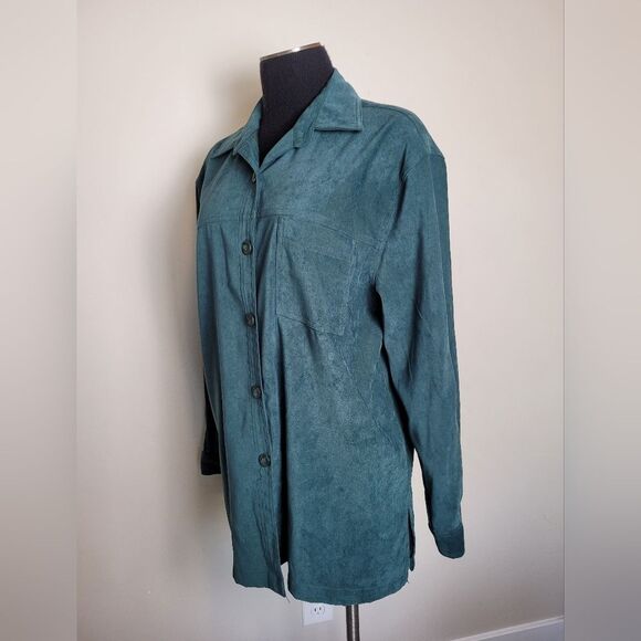 Vintage Classic Elements Stretch Chore Shirt Jacket Faux Suede Green Medium - Picture 3 of 13